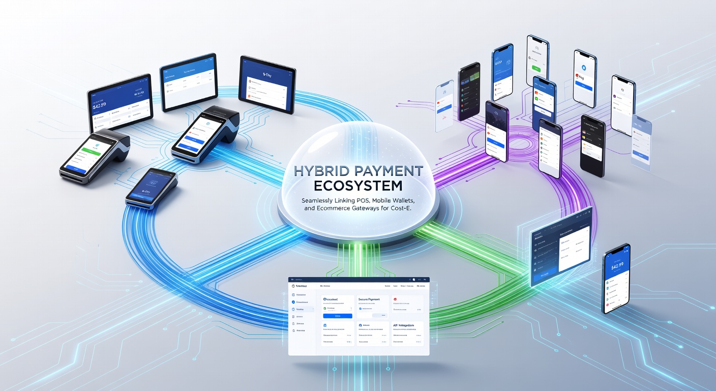Chart illustrating cost reductions and transaction volume growth in hybrid payment systems versus traditional setups