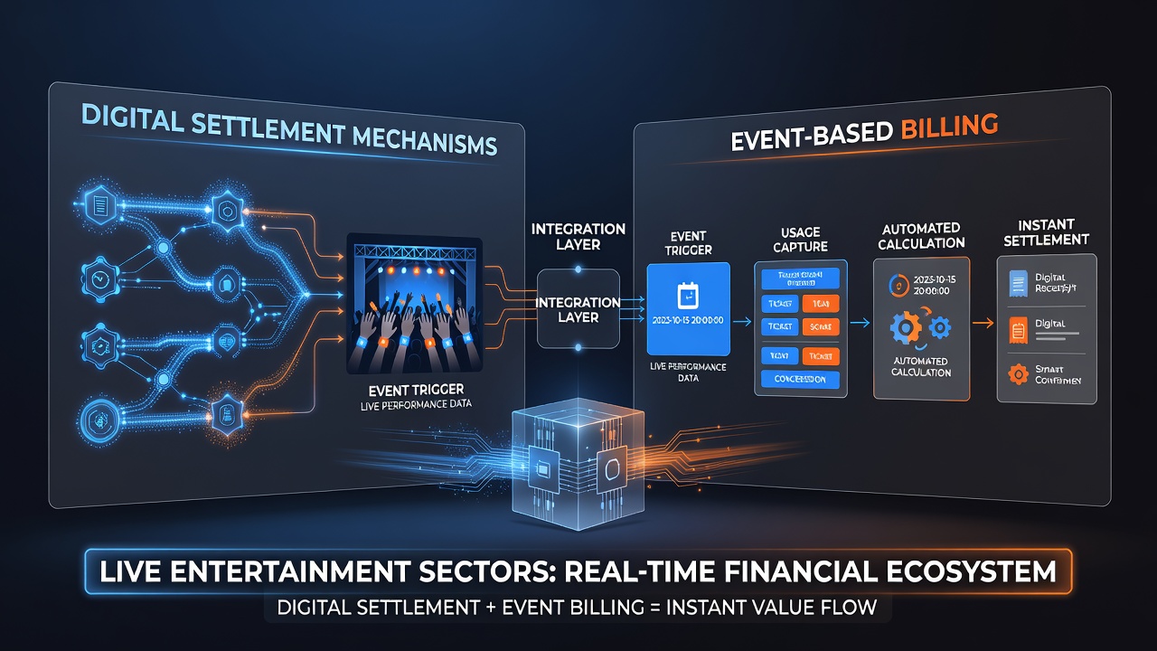 API dashboard showing real-time synchronization between event triggers and settlement ledgers during a festival