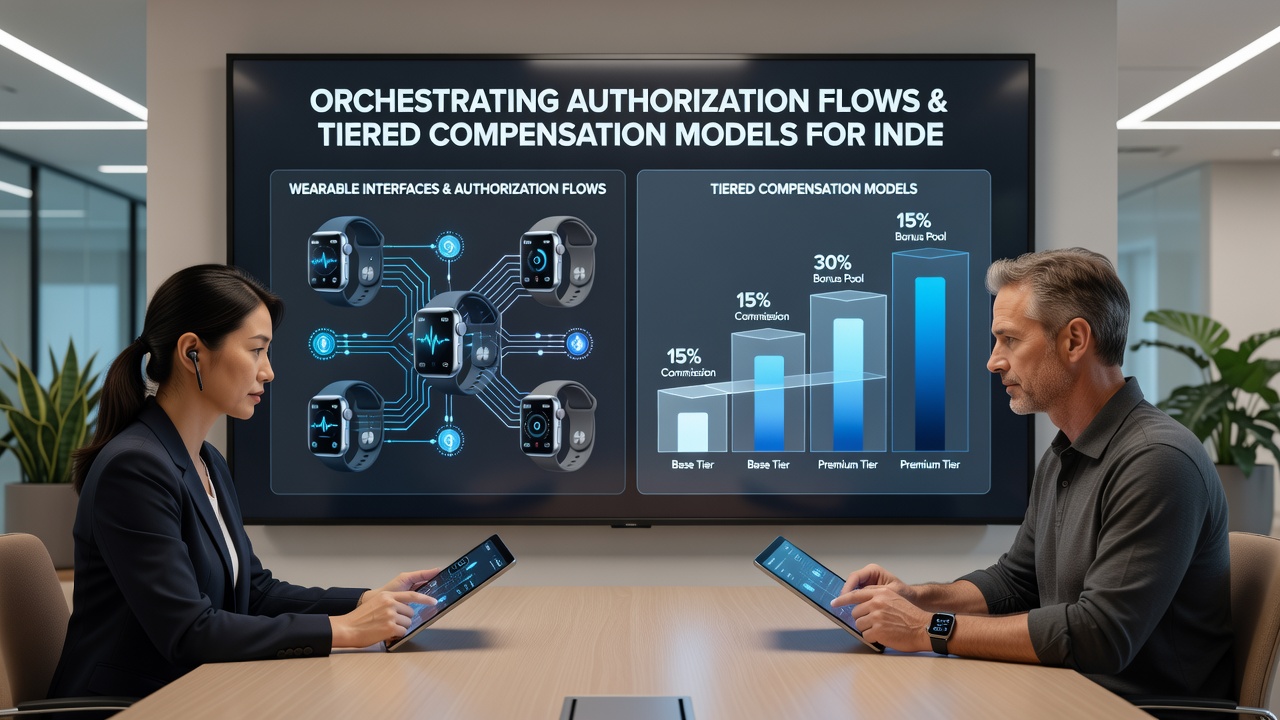 Network diagram showing data flow between wearables and compensation tiers