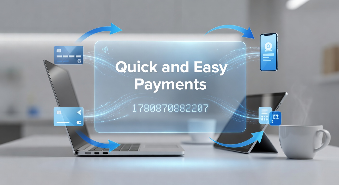 Illustration of modern digital payment interfaces showing contactless terminals and mobile transaction screens